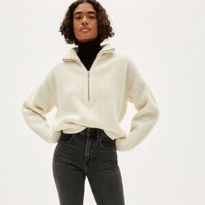 Everlane - The Felted Merino Half-Zip Sweater in Heathered Oat - Size Small